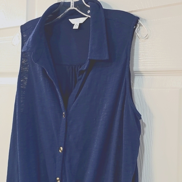 Time & Tru Sleeveless Button-Up Top W Bottom Tie Navy XL EUC - Picture 4 of 9